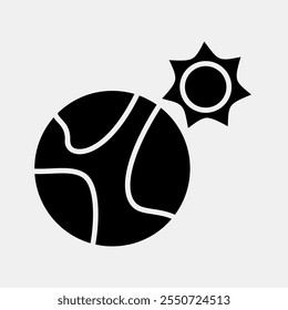 Icon sun near the earth. Global warming elements. Icon in glyph style.