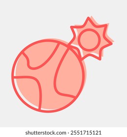 Icon sun near the earth. Global warming elements. Icon in two tone style.