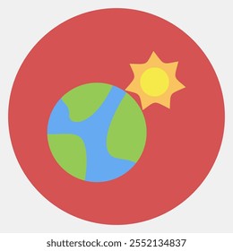 Icon sun near the earth. Global warming elements. Icon in color mate style.