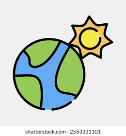 Icon sun near the earth. Global warming elements. Icon in filled line style.