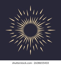 An icon with sun rays on a dark background. Solar bursts, elements of a shining star. The sun, a starbeam, a flash. Vector Eps 10.