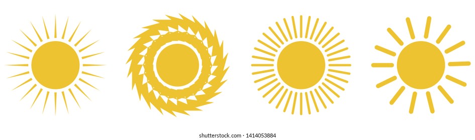 Icon sun set. Flat sun icon. Sun pictogram. Trendy vector summer symbol for mobile app , web button,website design. Sun symbols set, collection of 4 different summer icons.