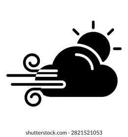 Icon of sun shining behind a cloudy windy weather condition, representing forecast