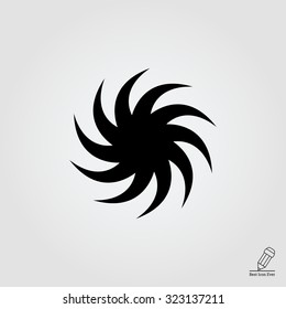 Icon of sun with swirl beams