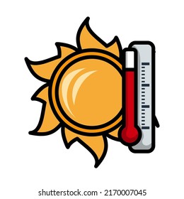 Icon Of Sun And Thermometer. Editable Bold Outline With Color Fill Design. Vector Illustration.