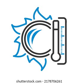 Icon Of Sun And Thermometer. Editable Bold Outline With Color Fill Design. Vector Illustration.