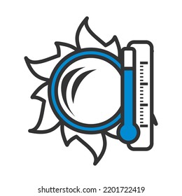 Icon Of Sun And Thermometer. Editable Bold Outline With Color Fill Design. Vector Illustration.