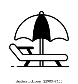 An icon of sunbed represents tanning or relaxation in the sun, premium vector design