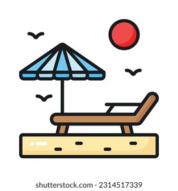An icon of sunbed represents tanning or relaxation in the sun, premium vector design