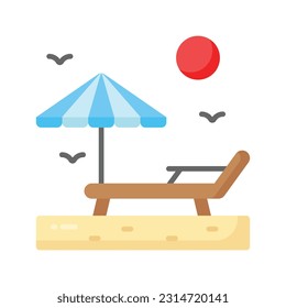 An icon of sunbed represents tanning or relaxation in the sun, premium vector design