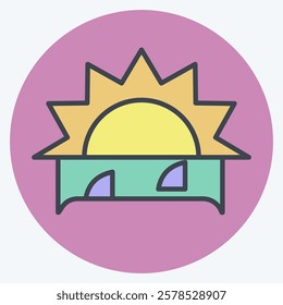 Icon Sunset. related to Summer symbol. color mate style. design editable