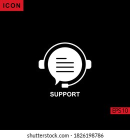 icon support help centre on black background. Illustration flat or glyph icon for graphic, print media interfaces and web design.