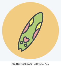 Icon Surf Board. related to Hawaii symbol. color mate style. simple design editable. vector