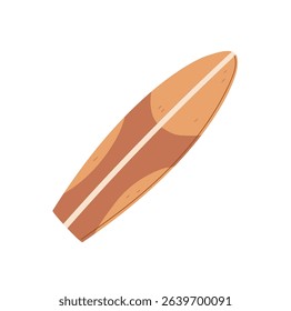 Icon of surfboard for catching waves. Equipment for surfers for riding on ocean. Wooden board for surfing on sea resort. Summer vacation activity. Flat isolated vector illustration on white background