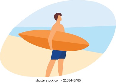 icon surfer with a board on the background of the sea