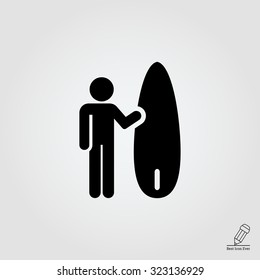 Icon of surfer with surfboard