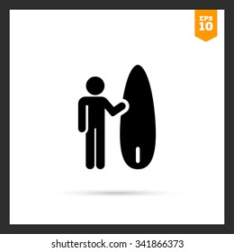 Icon of surfer with surfboard