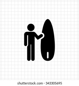 Icon of surfer with surfboard