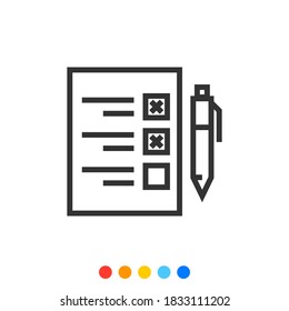 Icon of Survey Document or Checklist with Pen Symbol, Vector and Illustration.