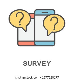 Icon survey. Survey using mobile phones. The thin contour lines with color fills.