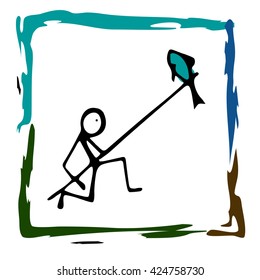 The Icon Of Survival In The Wild. The Man With The Fish On The Spear. Fishing.