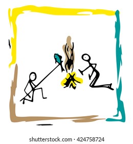 The icon of survival in the wild.  People warm themselves by the fire, and cook. Camping.