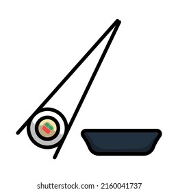 Icon Of Sushi With Sticks. Editable Bold Outline With Color Fill Design. Vector Illustration.