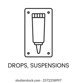 An icon of a suspension tube on a wall mount in vector, representing liquid medications or suspensions, with an editable stroke.