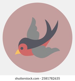 Icon swallow. Traditional tattoo elements. Icon in color mate style.