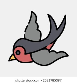 Icon swallow. Traditional tattoo elements. Icon in filled line style.