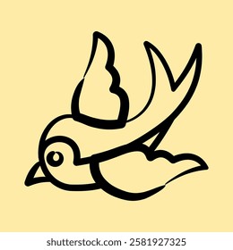 Icon swallow. Traditional tattoo elements. Icon in hand drawn style.