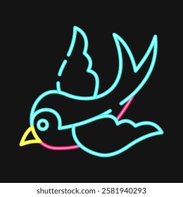 Icon swallow. Traditional tattoo elements. Icon in neon style.