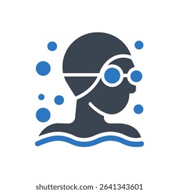 Icon of a swimmer wearing a cap and goggles