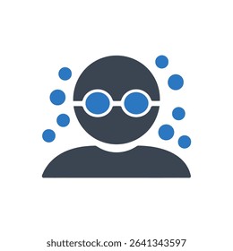 Icon of a swimmer wearing goggles and surrounded by bubbles