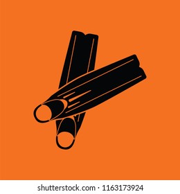 Icon of swimming flippers . Orange background with black. Vector illustration.