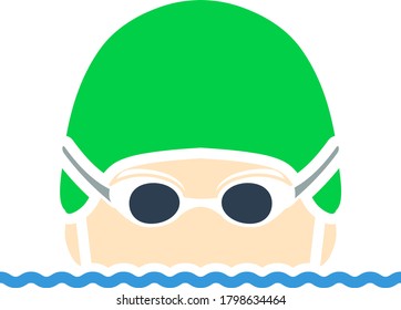 Icon Of Swimming Man Head With Goggles And Cap. Flat Color Design. Vector Illustration.