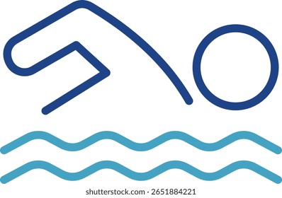 Ícone de natação ou outra atividade aquática durante férias envolvendo atividades aquáticas, praia, instalações públicas, hotel, centro de fitness ou resort