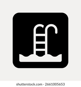 Icono de una piscina con escalera. Diseño simple del icono de la piscina. Símbolo de la piscina en blanco y negro. Perfecto para gráficos y señalización relacionados con la piscina. VECTOR de iconos de interfaz de usuario.
