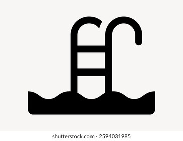 Icon of a swimming pool ladder with water. Simple black and white design. Pool ladder icon with water waves. Minimalist pool ladder illustration. User interface icon vector.