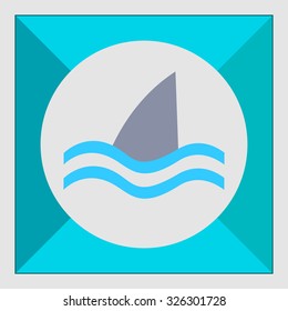 Icon of swimming shark fin above water