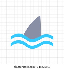 Icon of swimming shark fin above water