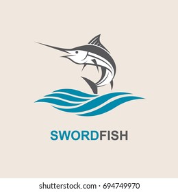 icon of swordfish with waves for fishing design