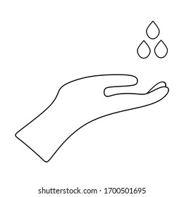 Icon or syambol of hand beeing washed. Tree drop of water