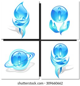 Icon with symbol blue dancers and information ball 