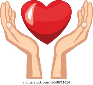 Icon Symbol care and love in hands, heart