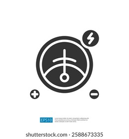 Icon Symbol of Electrical Energy with Plus and Minus Indicators and Lightning Representation in a Simple Graphic Design