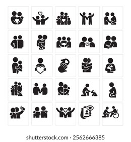 Icon Symbol, Family, Child, Embracing, Friendship, People, Support, Dog, Couple - Relationship, Pregnant, Women, Offspring, 