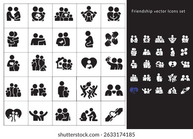 Icon Symbol Friendship People Embracing High Five Symbol Assistance A Helping Hand Handshake Emotion Waving Gesture Fist Bump Emotion Illustration Selfie Holding Black And White Icon SeT