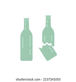 icon or symbol. glass bottles that are still good and glass bottles that are broken and damaged. object condition. before after. cartoon flat illustration. concept design. element