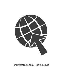 Icon symbol, globe and arrow cursor gray illustration isolate on a white background. Stylish vector illustration for web design.